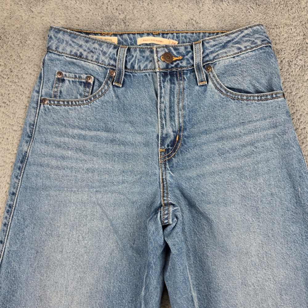 Levis Premium Baggy Dad Barrel Jeans Womens 24 Blue High Rise Relaxed Tapered - Picture 2 of 13